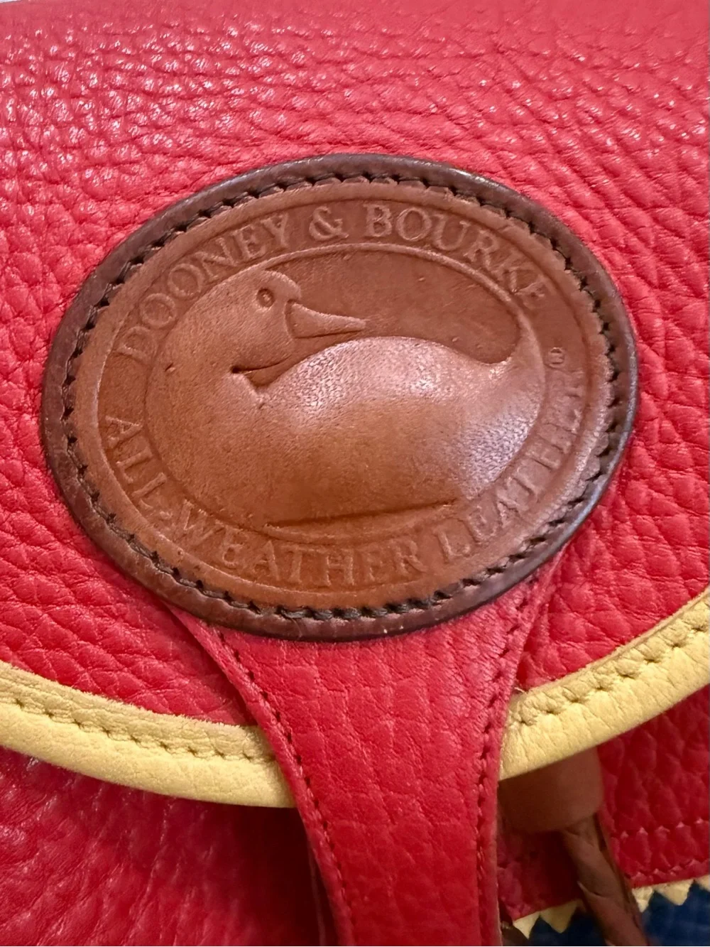 Rare Vintage DOONEY & BOURKE Teton AWL Lipstick Red Navy Yellow Leather Backpack